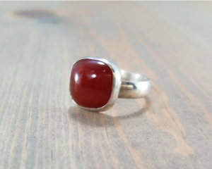 Red chunky square statement ring