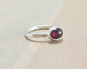 Small Garnet Stacker Ring Silver