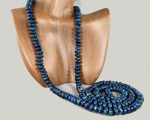 long 38 inch blue apatite bead necklace