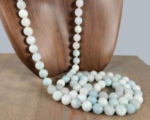 34 inch beaded aquamarine necklace