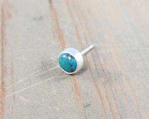 one blue turquoise post earring