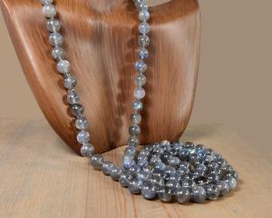 36 inch long single strand labradorite bead necklace