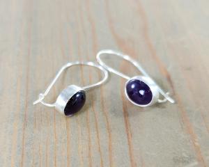 Sterling silver kidney wire earrings with oval amethyst