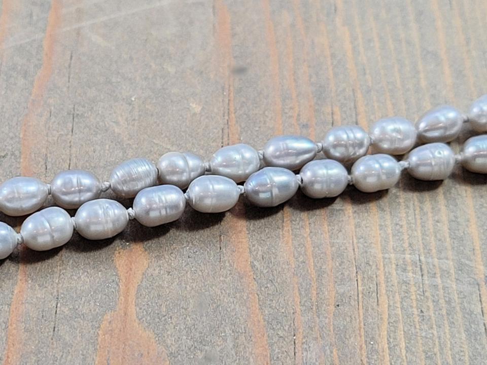 hand knotted gray rice pearls