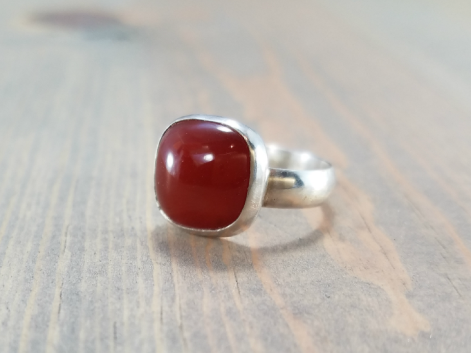 Red chunky square statement ring
