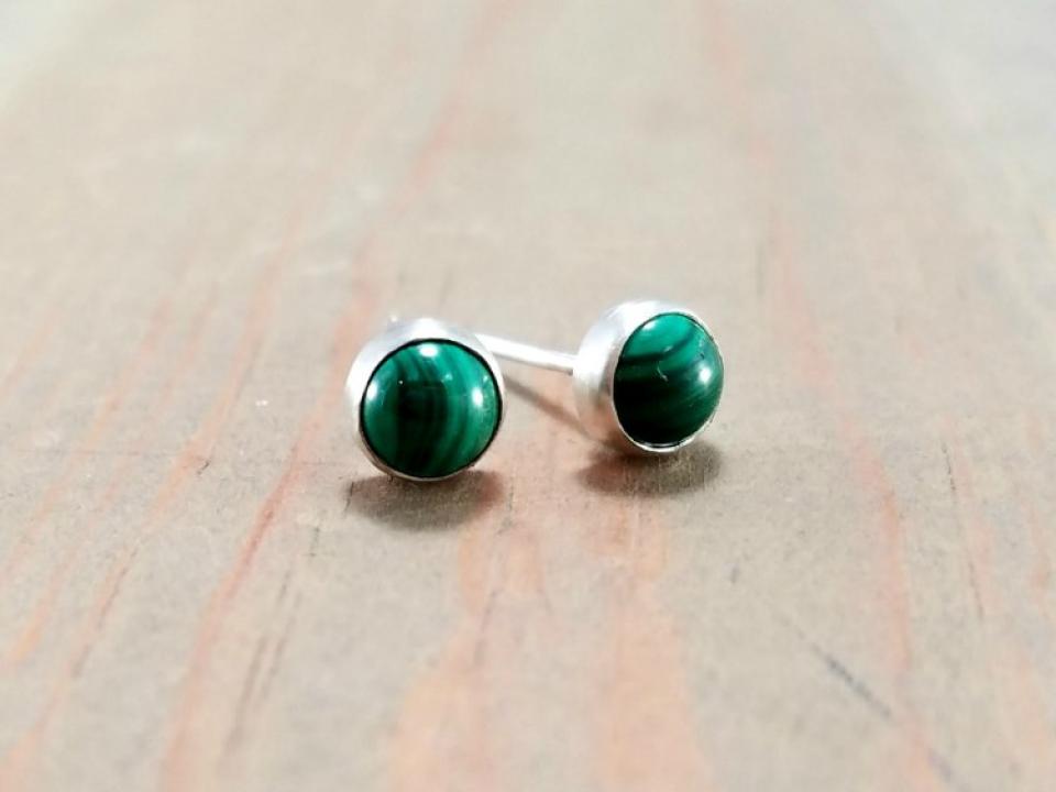 Green Malachite Silver Post Earrings