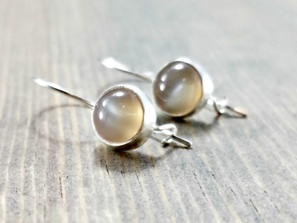 Moonstone and Silver Locking Wire Earrings