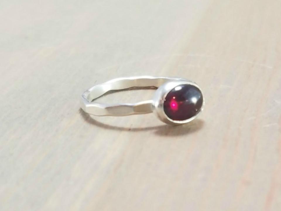 Small Garnet Stacker Ring Silver