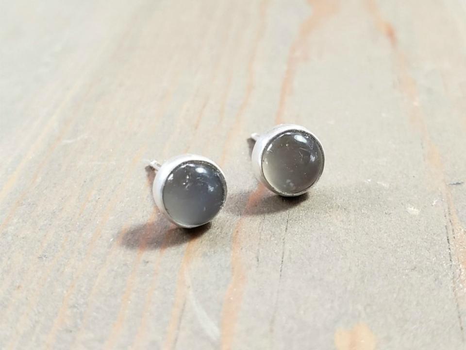 Silver moonstone post earrings