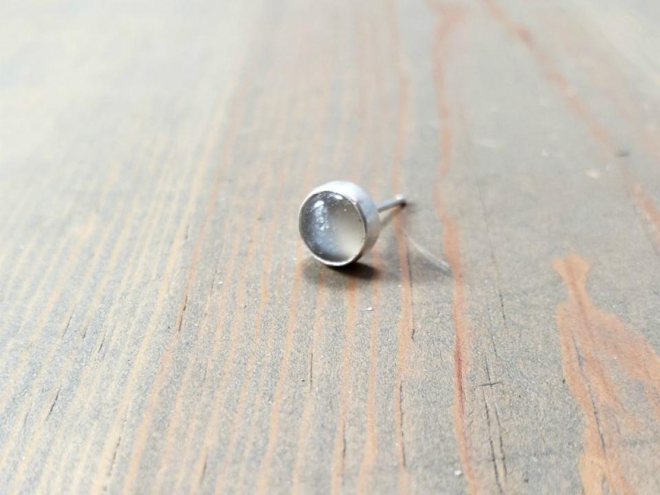 single gray moonstone post earring
