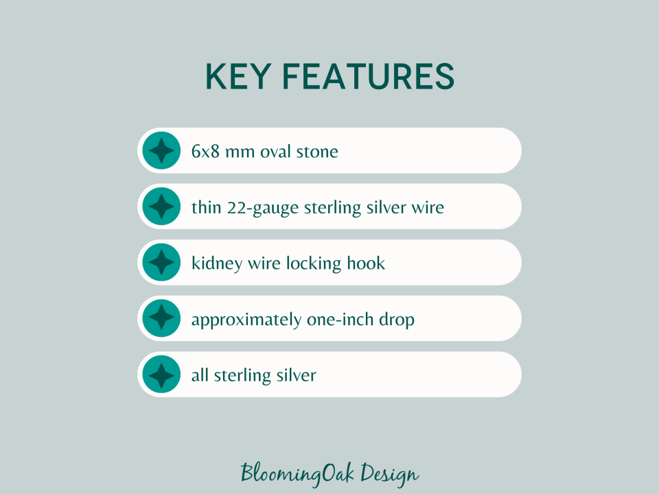 BloomingOak kidney wire earrings info card