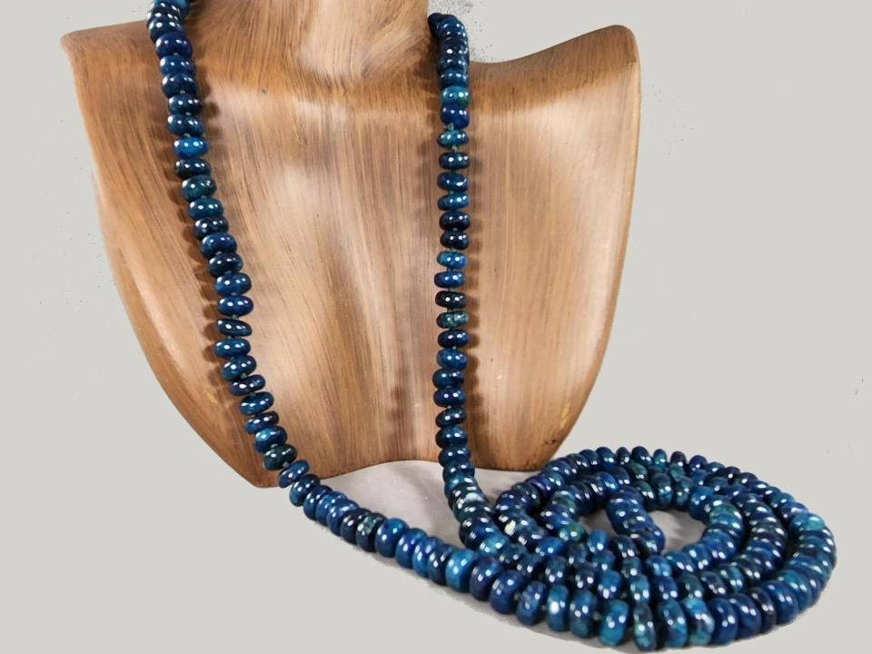 long 38 inch blue apatite bead necklace