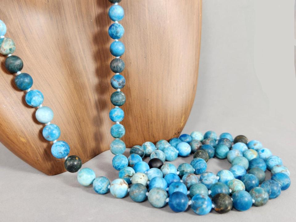 35 inch long apatite necklace