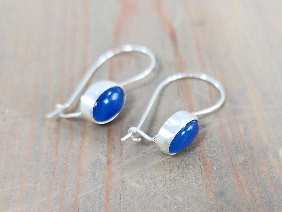 oval blue gemstone earrings