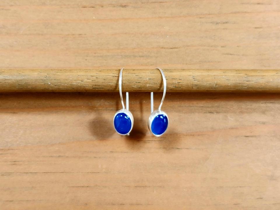 shot blue dangle earrings