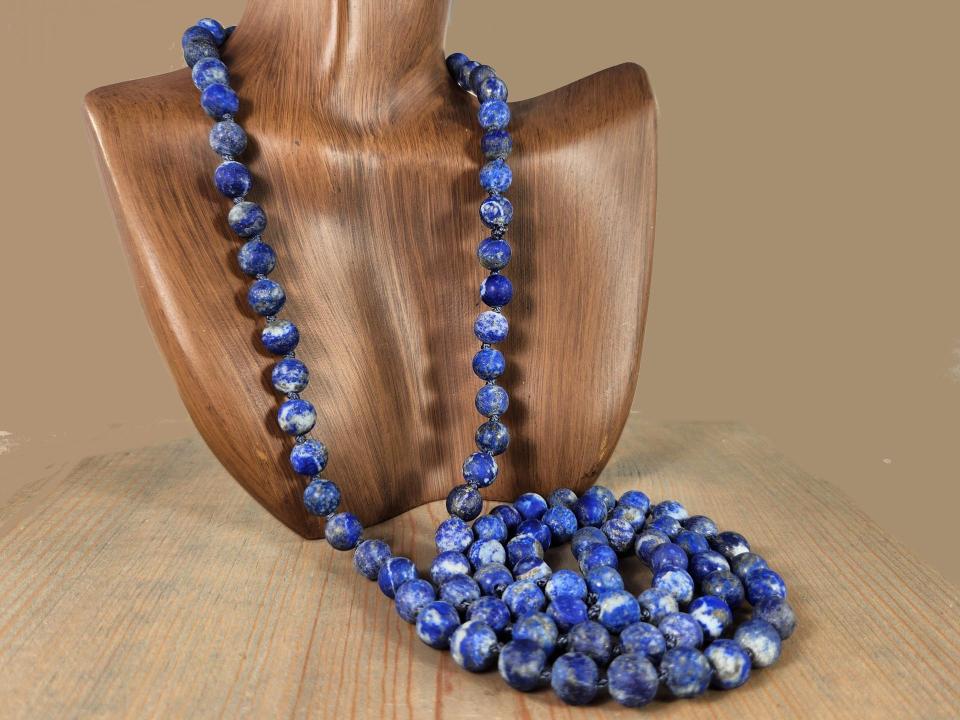 36 inch blue lapis beaded necklace
